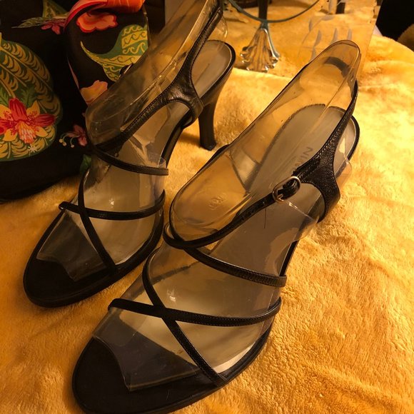 Black Leather Strappy Heels (Size 8.5) - Picture 3 of 6